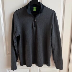 Hugo Boss Green Label Men’s Cotton Quarter-Zip Sweater Size L Dark Gray